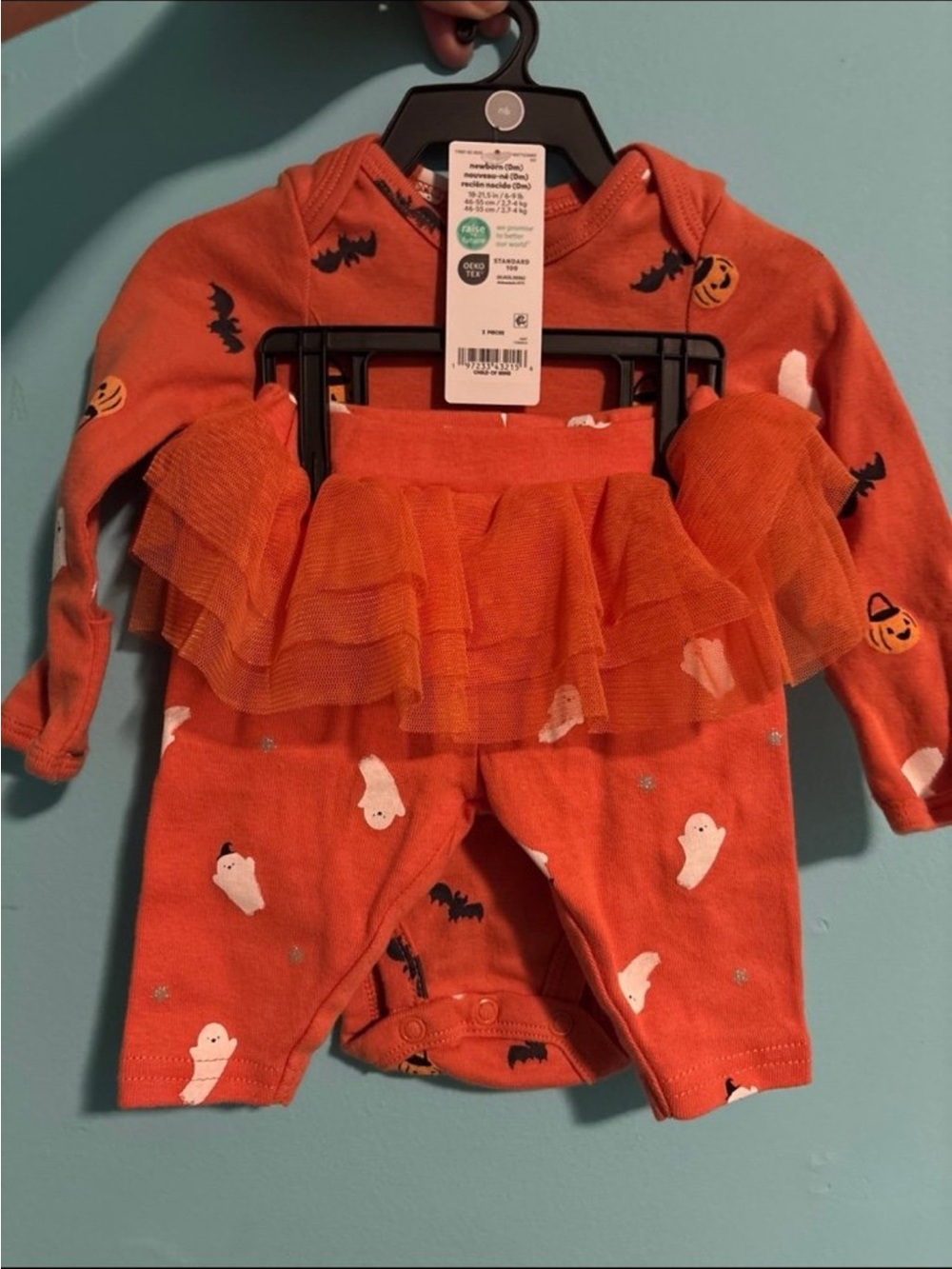 Baby Halloween Ghost & Bat Orange Tutu Bodysuit Set